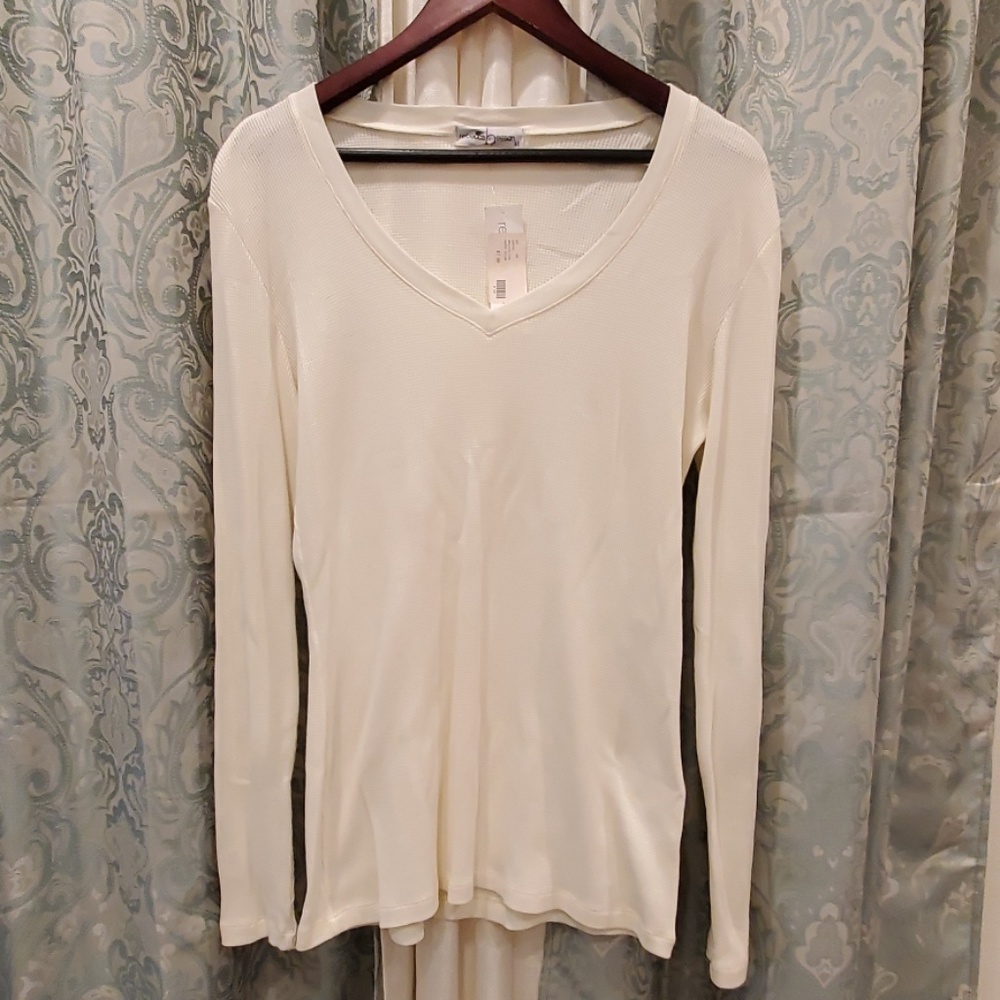 Cream Waffle Texture Long Sleeve Henley